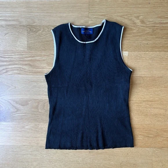 Washable Silk Knit Black Stretchy Tank Top - Picture 1 of 8